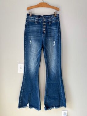 KanCan Flare High Rise Ripped Button Fly Jeans